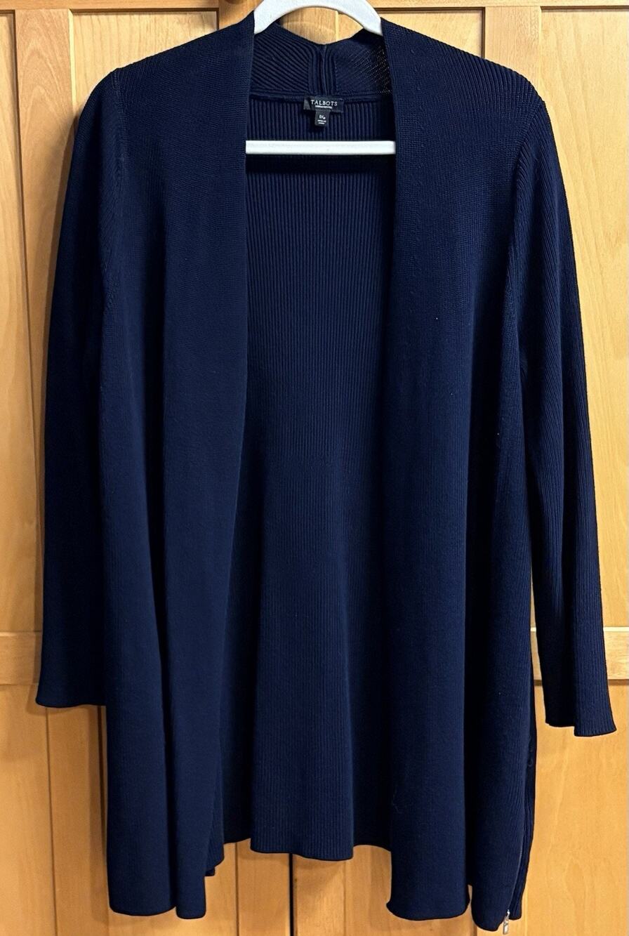 Talbots Cardigan 1X Petites Womens Navy Blue Long Sleeve Pockets